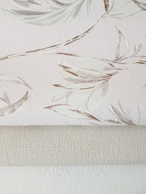 Вінілові шпалери на флізелін AS creation Attractive гілки листя рожеві, білі чорні на рожевому Київ - фото 2