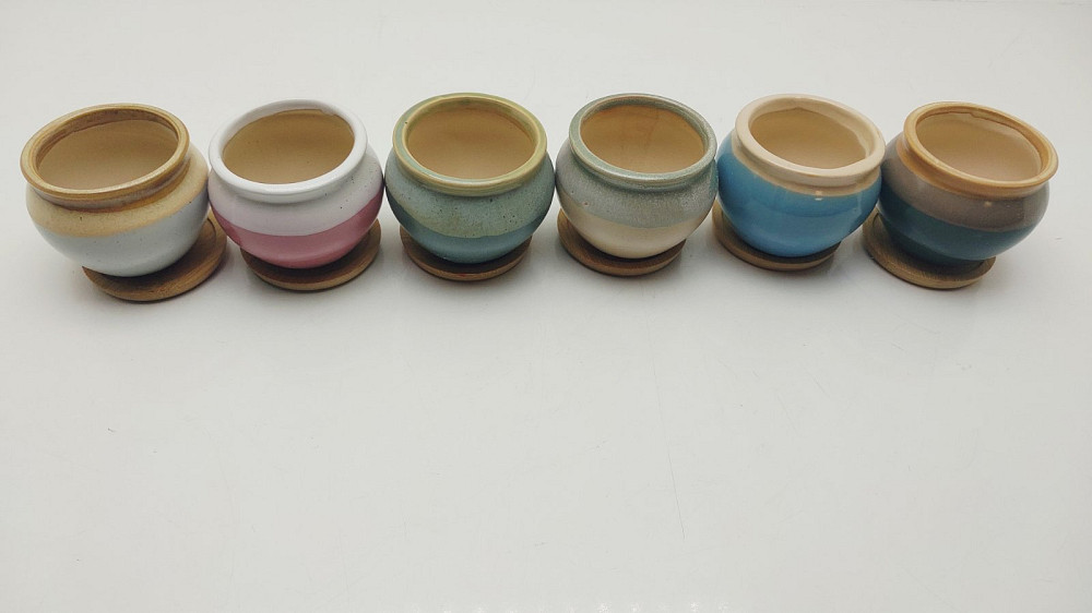 Набір керамічних горщиків для сукулентів з бамбуковими основами 6шт Луцк - изображение 3