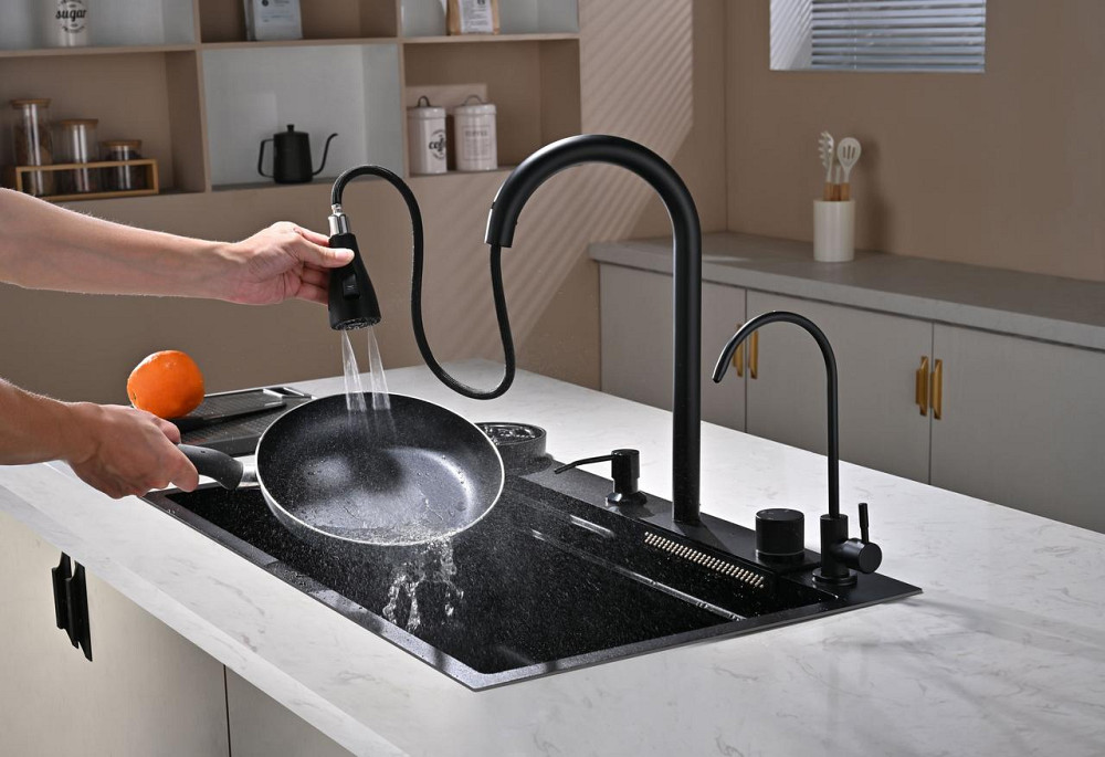 Кухонная мойка водопад Willda черная / Nano Black 75x46x22 см (375777766) Киев - изображение 2