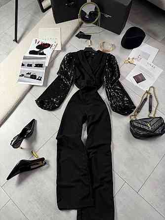 Жіночий стильний вечірній прямий комбінезон  креп дайвінг+пайєтка Одеса