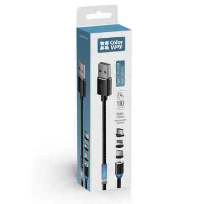 Дата кабель USB 3в1 (Lightning+MicroUSB+Type-C) Magnet only charge ColorWay (CW-CBUU020-BK) Винница