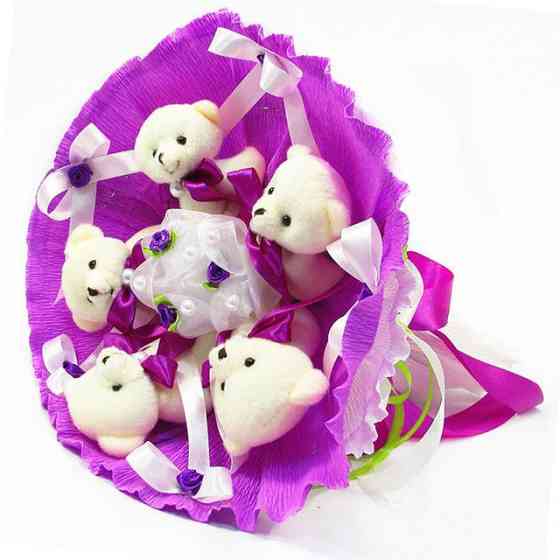 Букет из мягких игрушек 5 мишек 5291IT сиреневый Винница
