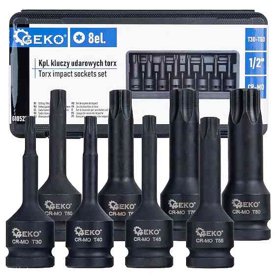 Набір ударних насадок Torx "GeKo" [Cr-Mo] [к-т  8 шт] 1/2: Torx  (T30-T80) Стрий