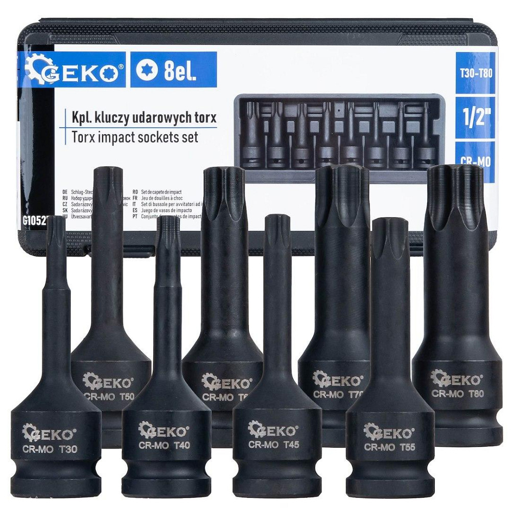Набір ударних насадок Torx "GeKo" [Cr-Mo] [к-т  8 шт] 1/2: Torx  (T30-T80) Стрий - фото 1