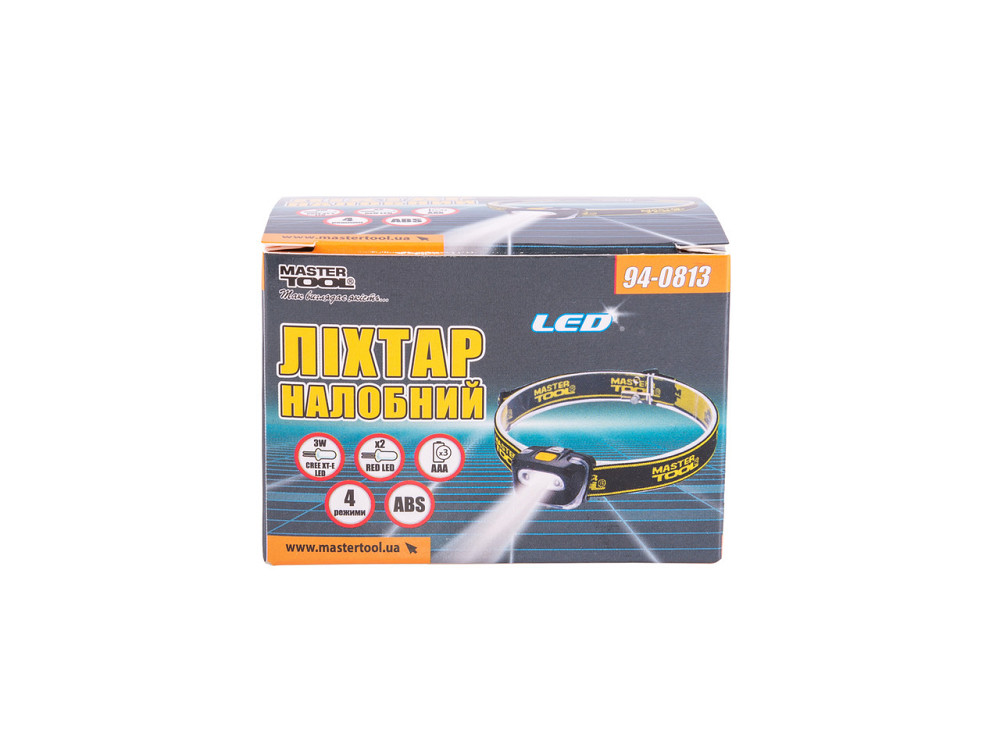 Ліхтар налобний MASTERTOOL 4 режими 55х35х40 мм CREE XT-E WHITE LED+2xRED LED 3xAAA ABS 94-0813 Рівне - фото 2