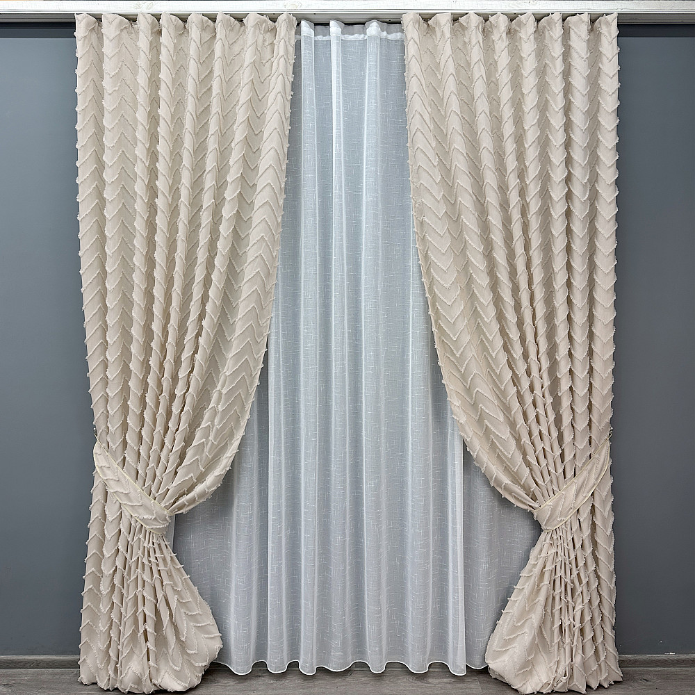 Комплект штор VR-Textil Лен Букле № 1806ш Айвори 150х295 см 2 шт (33-0782) Киев - изображение 2