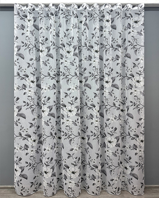 Тюль VR-Textil 1681т Flora Батист Белый с серым 400х270 см (42-0965) Киев - изображение 2