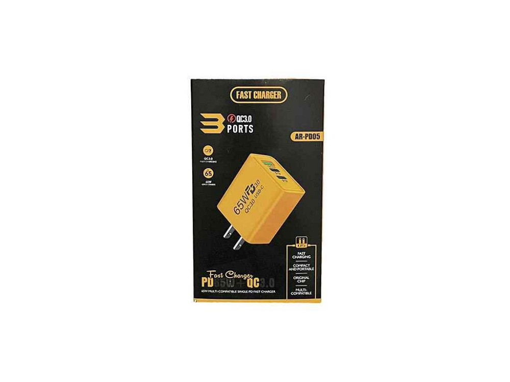 Сетевое зарядное устройство 2USB-CUSB 65W желтое AR-PD05 ТМ KMT Solmir Solmir Solmir Київ - фото 1