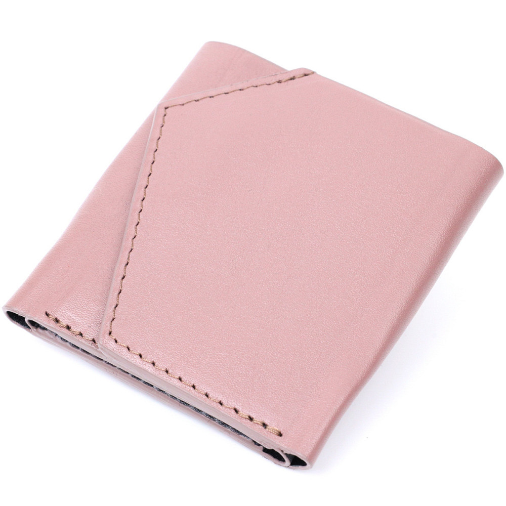 Гарний компактний гаманець із натуральної шкіри Пудровий (GRANDE PELLE) Київ - фото 5