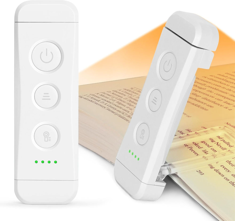 Лампа для читання книг Glocusent USB, 3 температури світла, 5 рівнів яскравості, акумулятор 500 мА·год, кліпса, біла Київ - фото 2