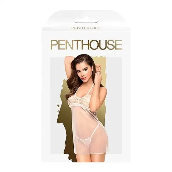 Приталена сорочка-сітка зі стрінгами Penthouse - All Yours White S/M Львів