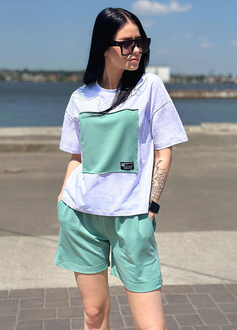 Двокольоровий костюм з шортами "Numb" оптом | Норма | Розпродаж моделі Фісташковий, 46-48 Київ - фото 8