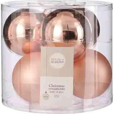 Ялинкова іграшка House Of Seasons Скляні кульки 6 шт D8 см Персикові (8718861800425) Вінниця