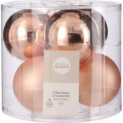 Ялинкова іграшка House Of Seasons Скляні кульки 6 шт D8 см Персикові (8718861800425) Вінниця - фото 1