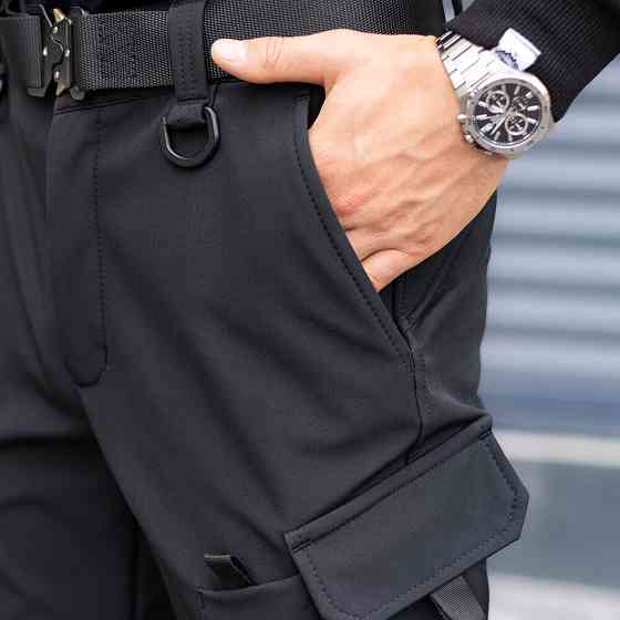 Штани карго чоловічі весняні з кишенями чорні Pobedov Static Київ