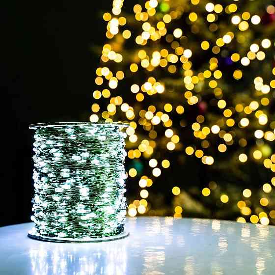 Гірлянда роса на зеленому проводі 100 метрів 1000 лед Niki Light капля роси з режимами вулична гірлянда на пульті біла Київ