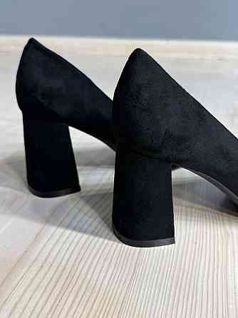 Туфли женские Meideli 3190-7 лодочки на широком устойчивом каблуке экозамша черные, 38, 24,2 см Киев