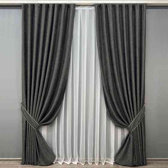 Комплект готових штор VR-Textil Льон Grand Linen № 2028ш Графітовий 200х300см 2 шт (32-383) Київ