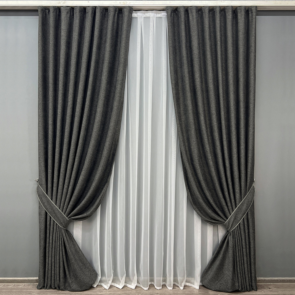 Комплект готовых штор VR-Textil Лен Grand Linen № 2028ш Графитовый 200х300см 2 шт (32-383) Киев - изображение 2