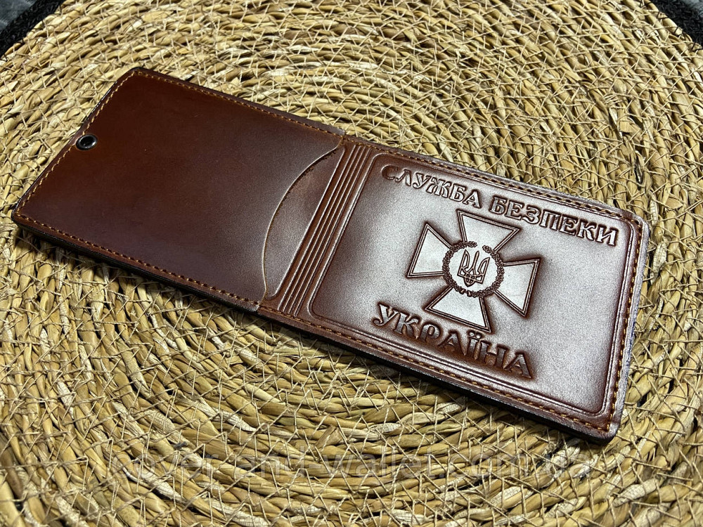 Шкіряна обкладинка СБУ з додатковою кишенею бордового кольору Київ - фото 4