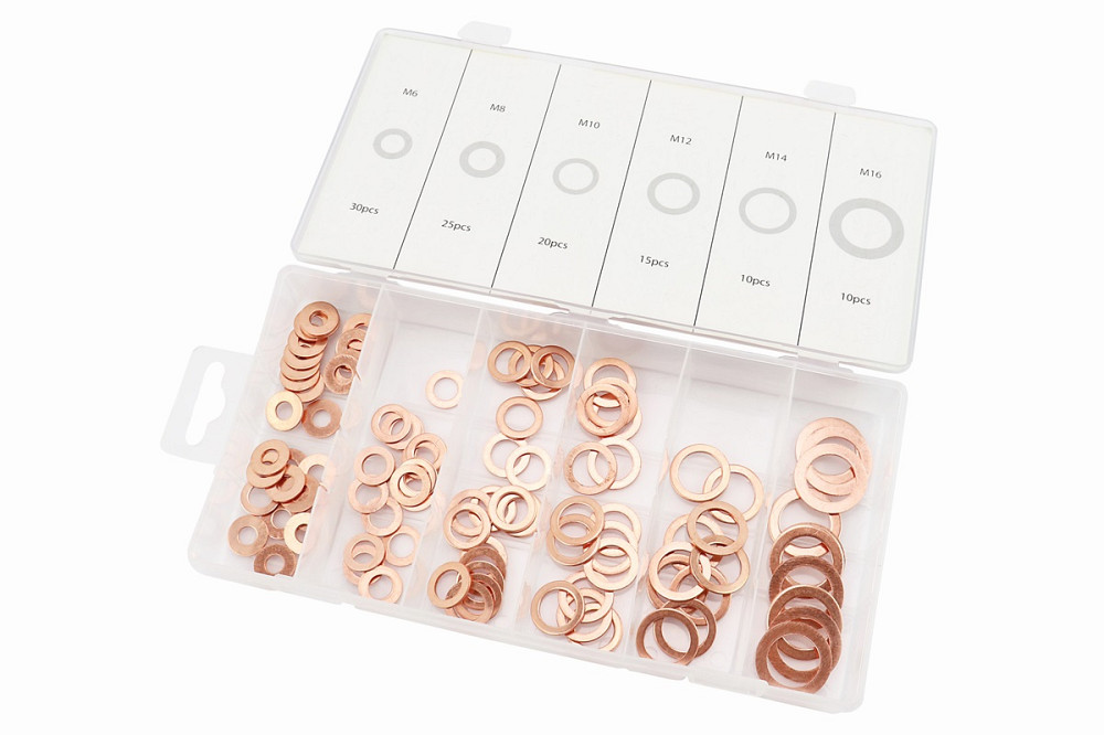 Набір мідних шайб (6х14х1, 8х14х1, 10х16х1, 12х18х1, 14х20х1, 16х24х1) 6 видів, 110шт Киев - изображение 1
