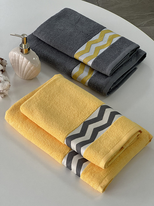 Комплект махрових рушників Ideal Textile з бордюром 2 шт (50х90см + 70х140см) Чернівці - фото 4