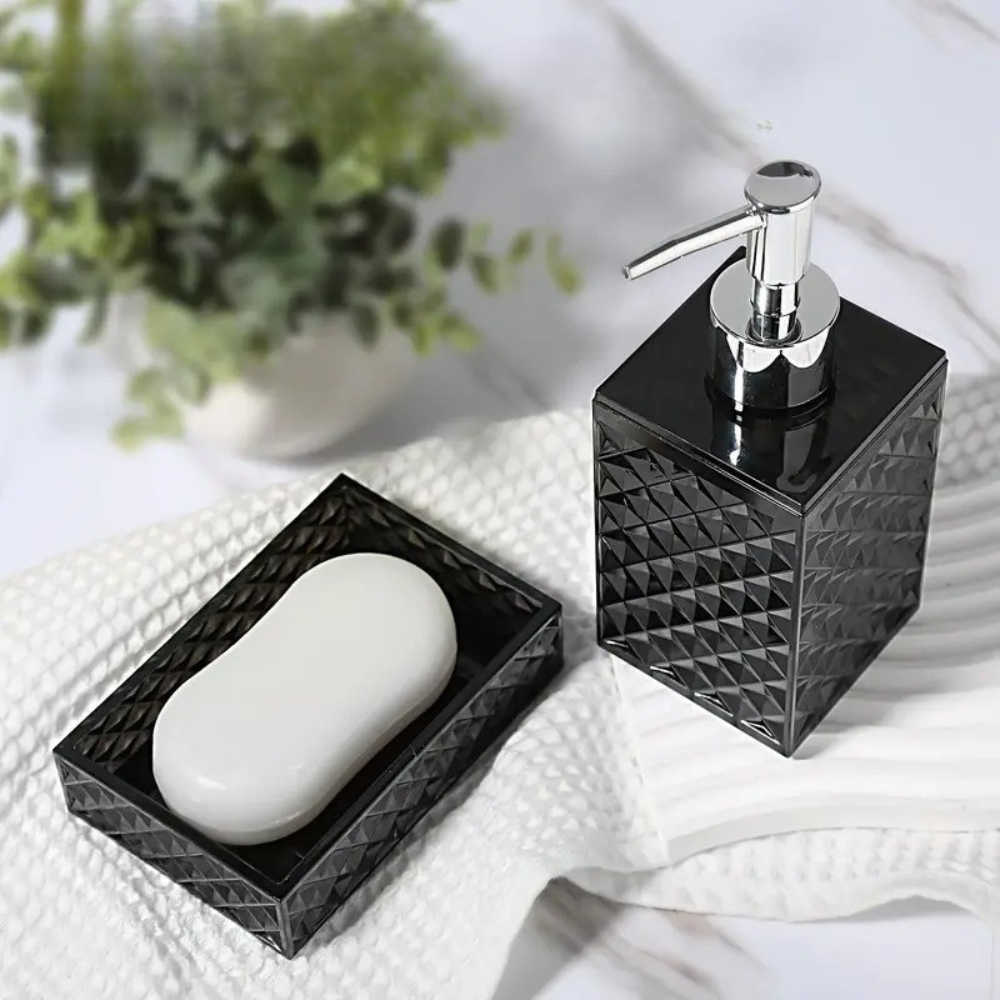 Набор аксессуаров 4в1 для ванной и душа, дозатор для мыла, мыльница, стаканы,материал акрил стаканы,черный Каменец-Подольский - изображение 9