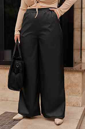 Жіночі широкі шкіряні штани демісезонні "Step" | Норма і батал Чорний, 50-52 Київ