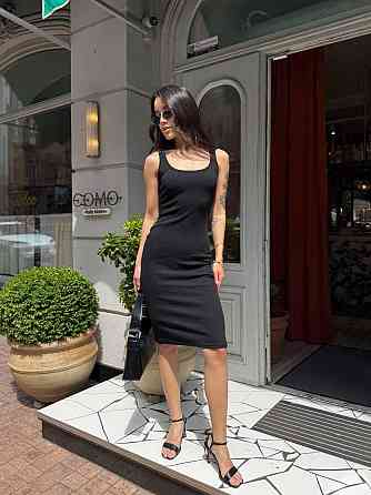 Женское базовое летнее платье турецкий рубчик Черный, 42/44 Одесса