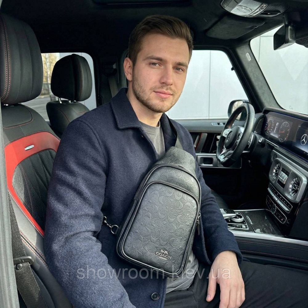 Мужская сумка на грудь (слинг), бананка Coach (77-2517) черная Киев - изображение 7