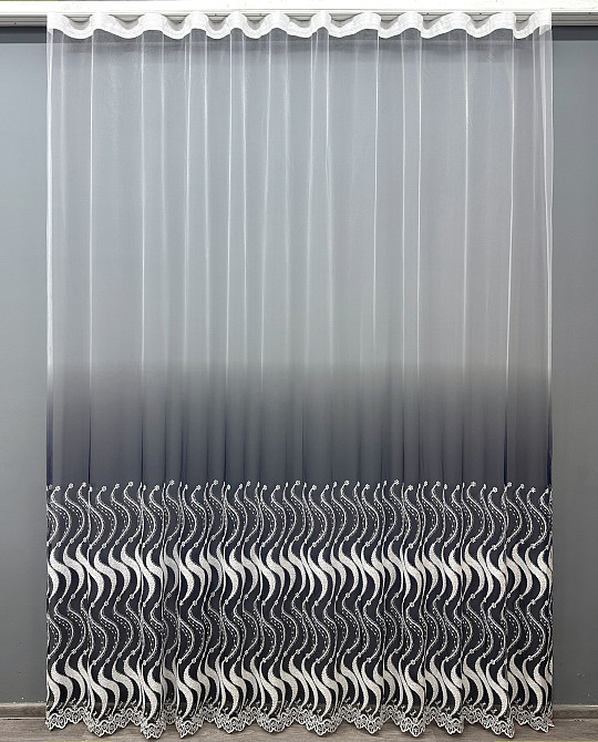 Тюль VR-Textil 1762т Фатин "Омбре" з вишивкою та люрексом Синій з білим 300х270 см (42-0770) Київ - фото 2