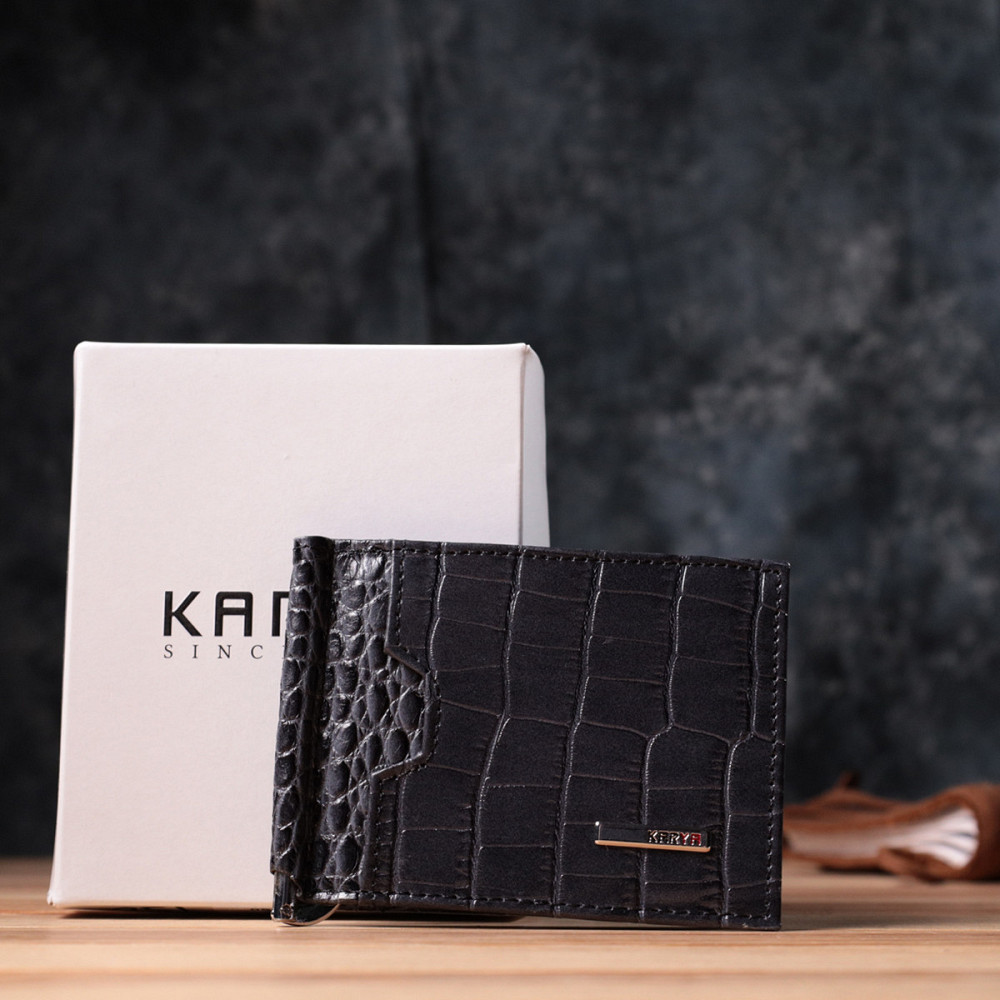 Практичний чоловічий гаманець-затиск із натуральної шкіри KARYA 22851 Сірий Київ - фото 1