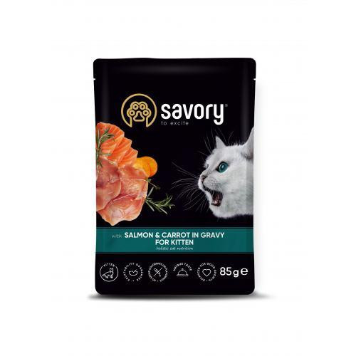 Вологий корм Savory для кошенят, лосось із морквою у соусі, пауч, 85 г Київ - фото 1
