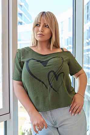 Літня блузка з відкритим плечем "Elis"| Норма і батал | Розпродаж моделі Хакі, 50-52 Київ