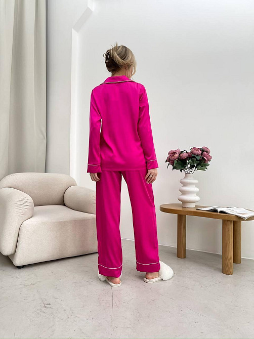 Жіноча стильна піжама двійка: сорочка і штани з шовку Армані. Малина, 44/46 Одеса - фото 5