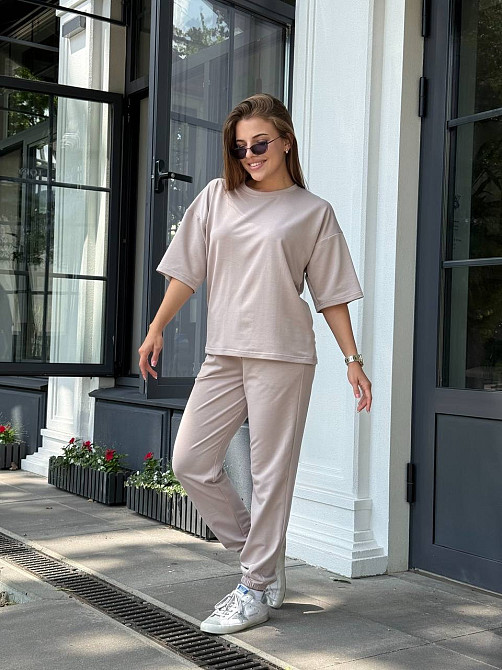 Спортивный костюм женский футболка и штаны джогеры Бежевый XL-XXL Харьков - изображение 1