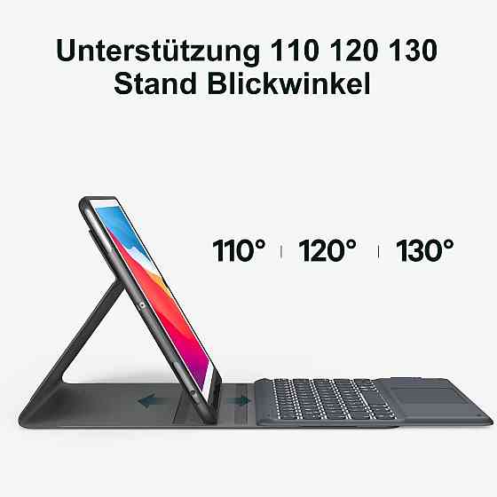 Чохол з магнітною клавіатурою для iPad 9/8/7 10.2”, iPad Pro 10.5 / Air 3, з Bluetooth, тачпадом, RGB-підсвіткою, QWERTZ чорний Київ