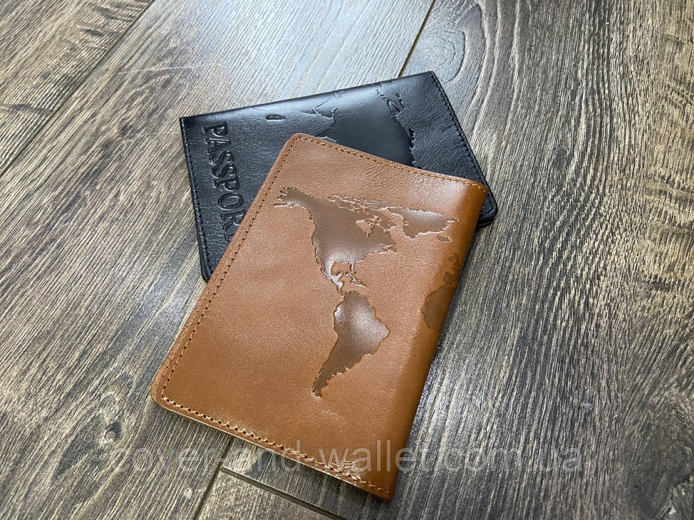 Желтая обложка на паспорт карта мира из гладкой кожи ST Leather Киев - изображение 2