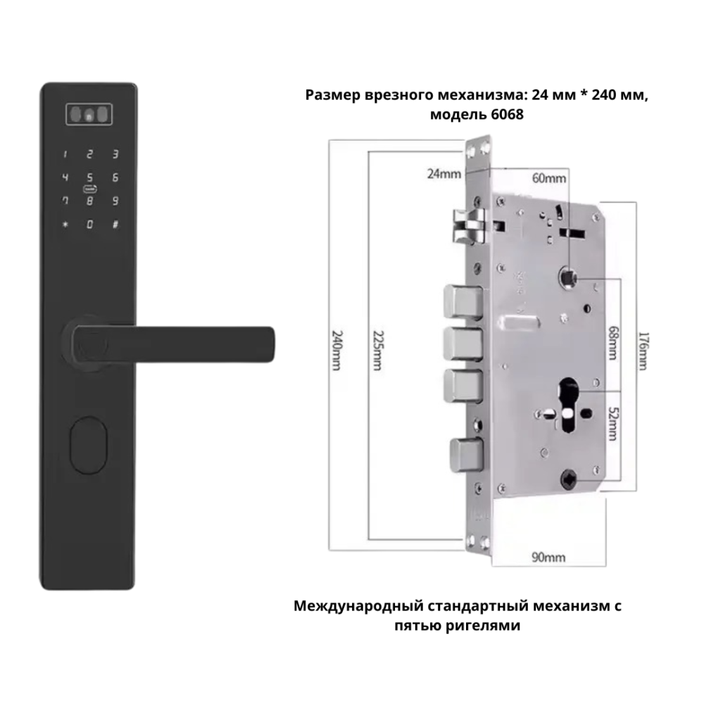 Смарт замок кодовий розумний дверний з дисплеєм KHS-D10F з розблокуванням по обличчю, відбитком пальця, ключ-картою Кам'янець-Подільський - фото 3
