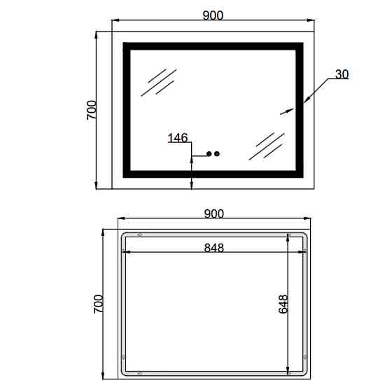 Дзеркало Lidz Kubis (KU1) 900х700 з LED-підсвіткою Touch, з антизапотіванням, з димером, рег. яскравості LD78LF904907048451 Київ