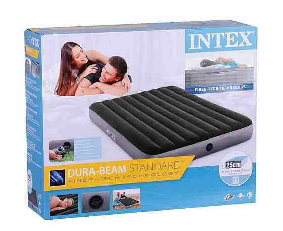 Матрац надувний Intex 64779 з електронасосом 203x152x25 см, сіро-зелений Київ