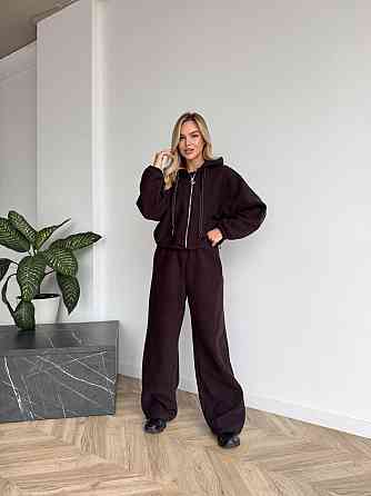 Жіночий стильний жіночий флісовий костюм-оверсайз із капюшоном. шоколад, 46/48 Одеса