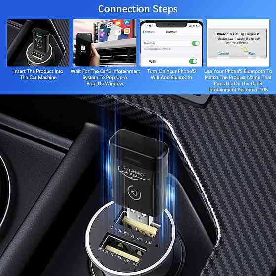 Бездротовий адаптер 2в1 CarPlay та Android Auto для iPhone iOS 10+ та Android 11+, Plug and Play, перетворювач дротового Карплей Київ