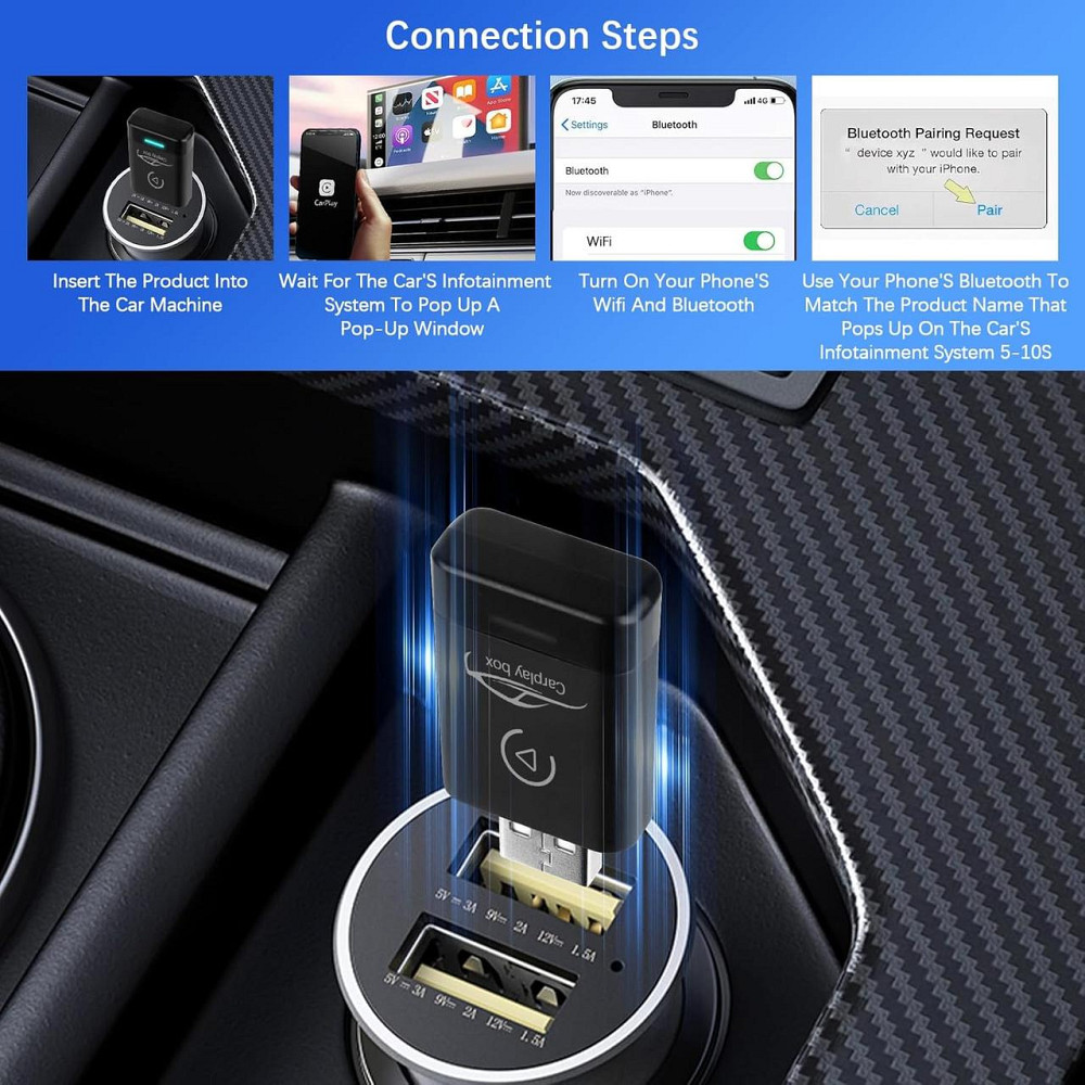 Бездротовий адаптер 2в1 CarPlay та Android Auto для iPhone iOS 10+ та Android 11+, Plug and Play, перетворювач дротового Карплей Київ - фото 5