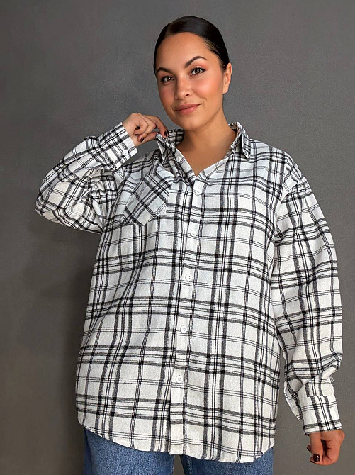Сорочка жіноча Baoyu 225-1 в клітинку оверсайз фланель, білий, one size Київ - фото 9