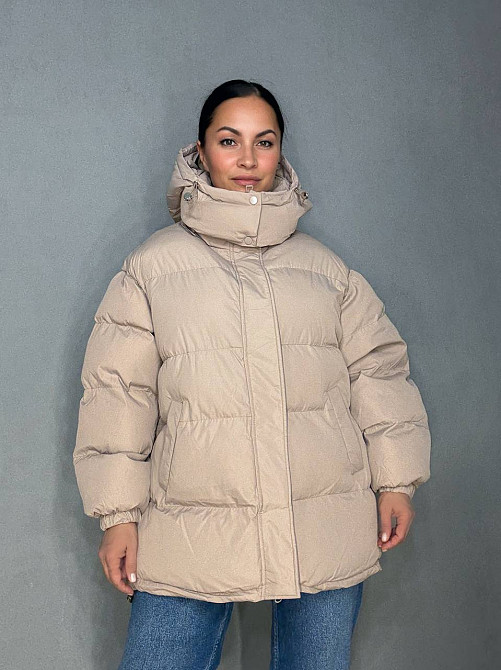 Куртка жіноча Lady Yep 10008 довга оверсайз пуффер з капюшоном бежева, бежевий, 42 Київ - фото 10