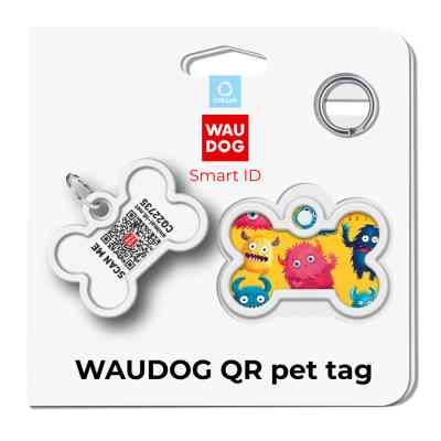 Адресник для животных WAUDOG Smart ID с QR паспортом "Мохнатые монстры", кость 40х28 мм (231-4050) Винница