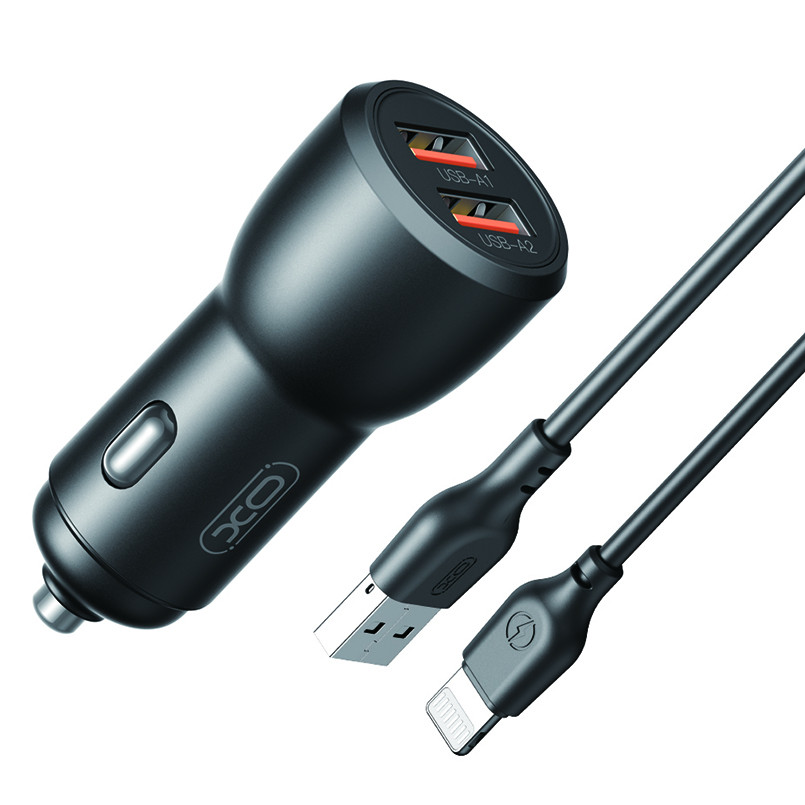 Автомобільний зарядний пристрій XO CC55 QC18W+USB12W + Lightning кабель чорний Львів - фото 1
