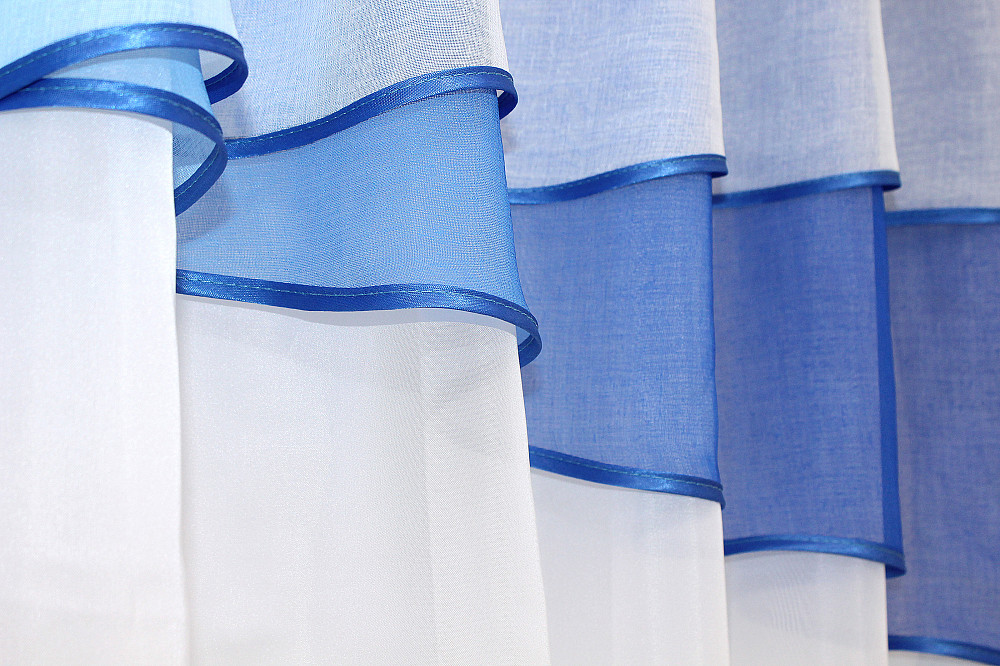 Кухонные шторы VR-Textil № 091к с ламбрекеном и подвязками белый с синим 260х170 см (59-547) Киев - изображение 5