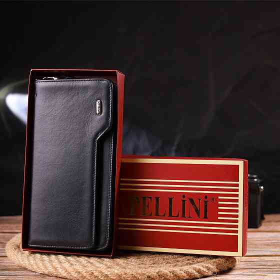 Практичне портмоне клатч із натуральної гладкої шкіри CANPELLINI 21540 Чорне Київ